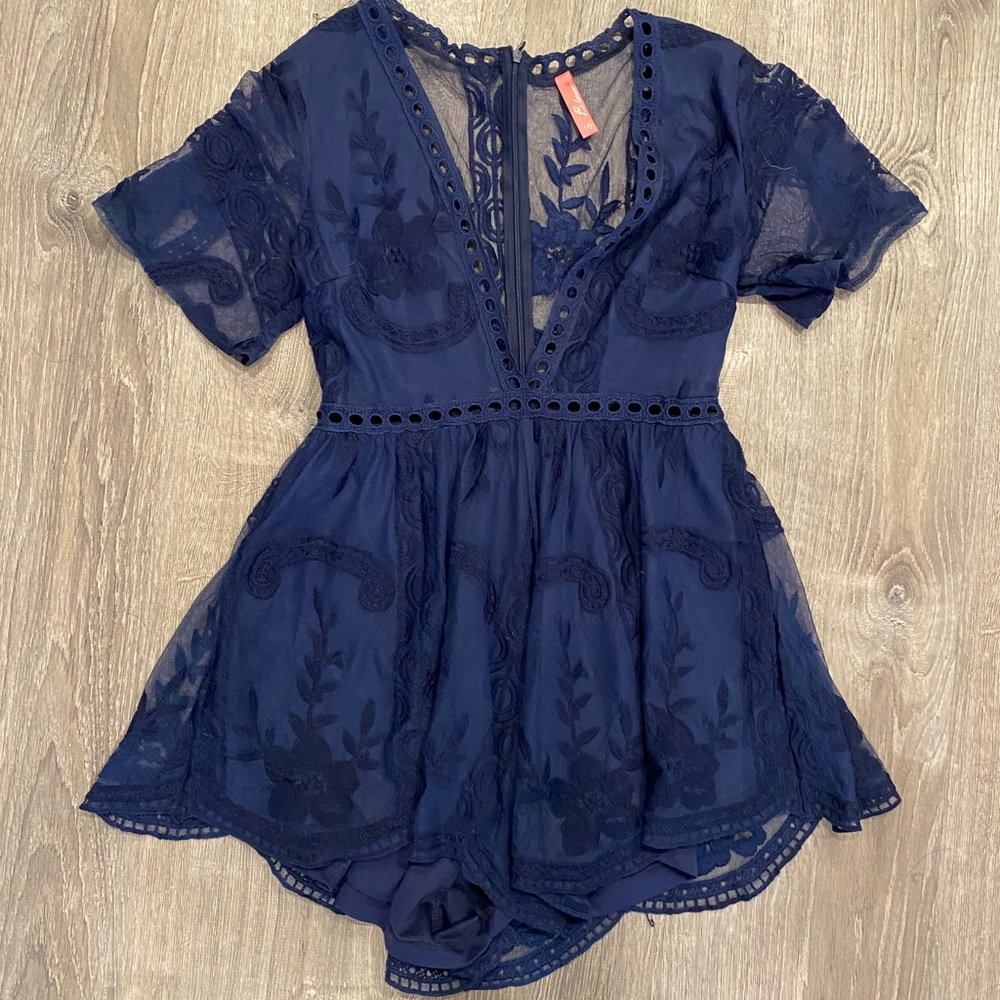 Hello molly blue lace romper